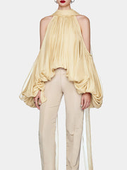 Elegant Off Shoulder Bubble Sleeve Chiffon Top