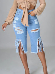 Casual Elastic Denim Ripped Shorts Jeans