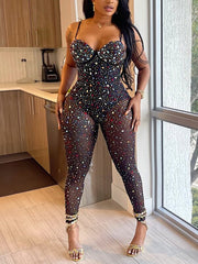 Sexy See through Rhinestone Jumpsuit