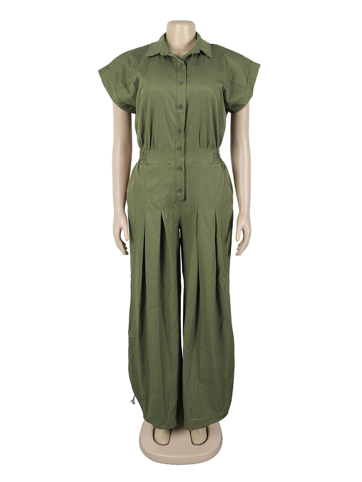 Casual Sleeveless Button Down Cinched Waist Jumpsuit