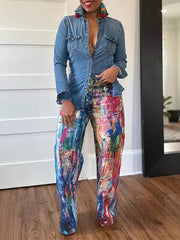 High Wais Tie Dye Print Straight Trousers