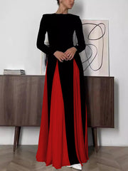Elegant Contrast Color Round Neck Slim Dress