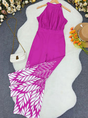 Casual Sleeveless Bandage Print Slim Wide Leg Jumpsuit