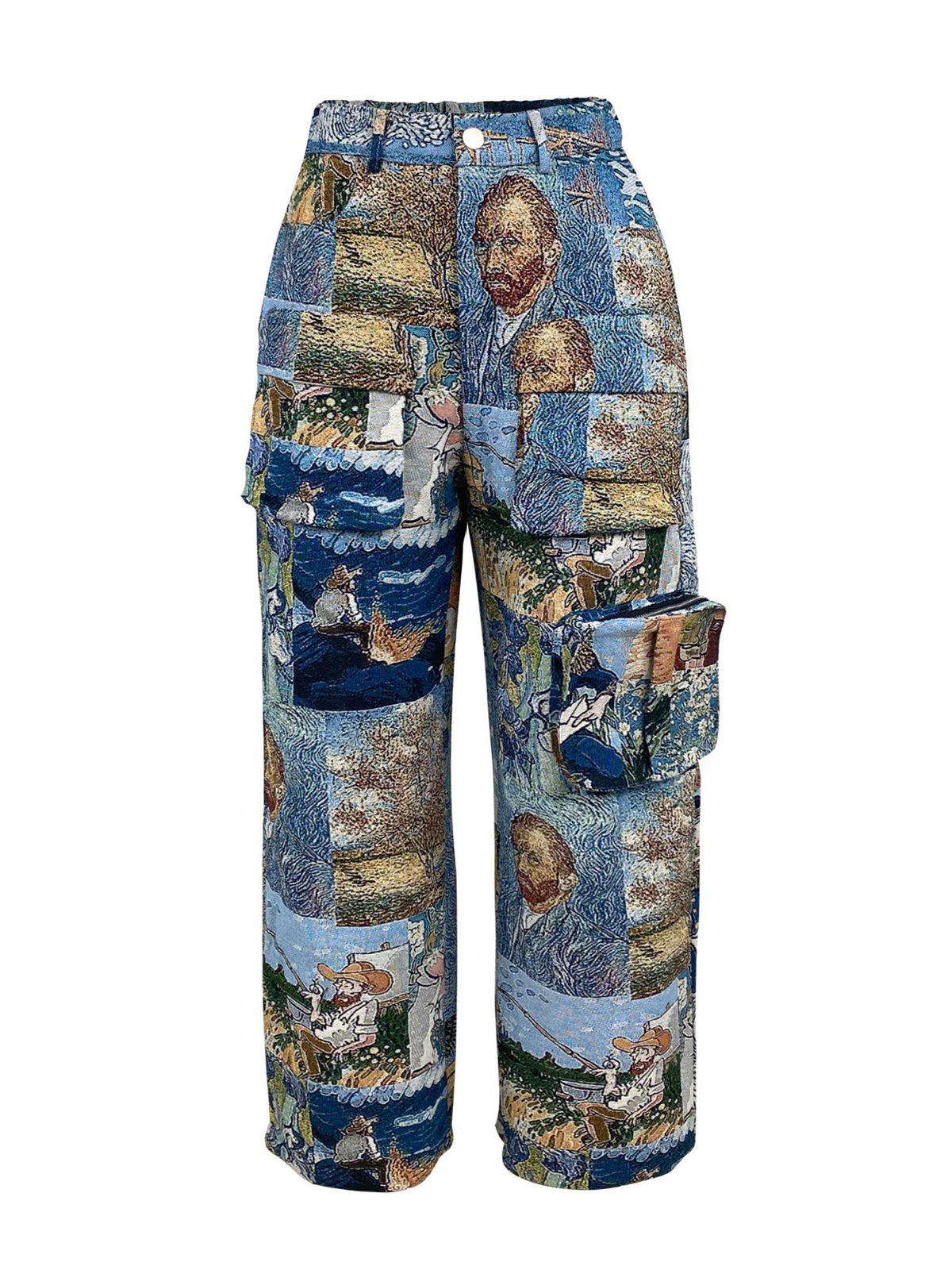 Vintage Jacquard High Waist Casual Cargo Pants