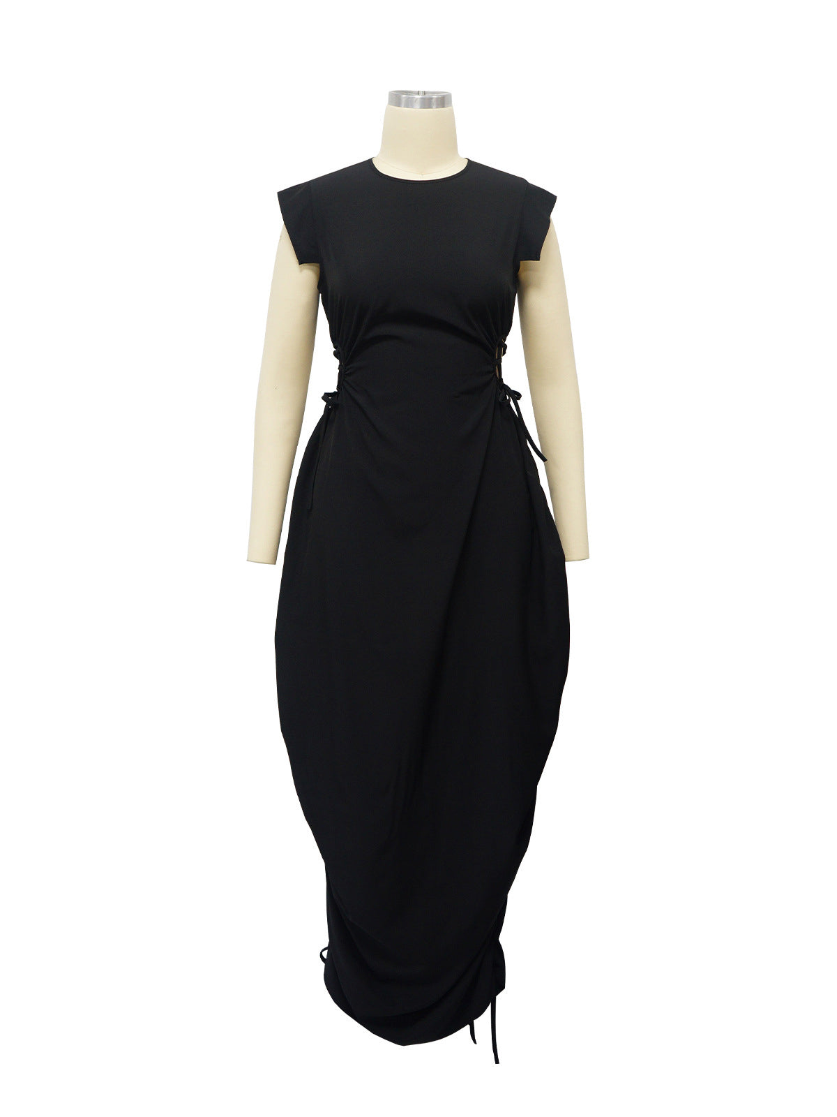 Solid Color Round Neck Slim long Dress