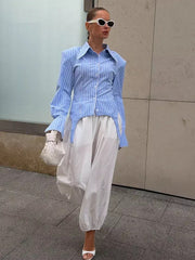 Belted Striped Button Up Shirt