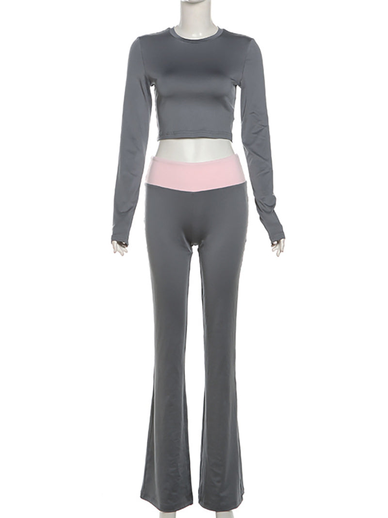 Round Neck Crop Top And Skinny Pants Casual Set