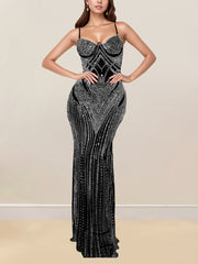Spaghetti Strap Rhinestones Evening Party Dress