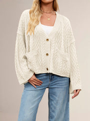 Casual Textured Cable Knit Button Up Cardigan