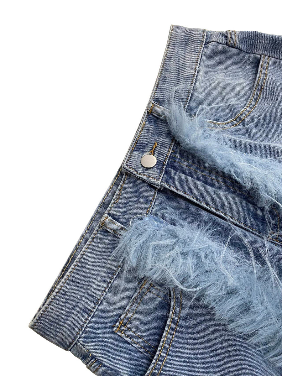 Fashion Creative Plush Straight Jeans