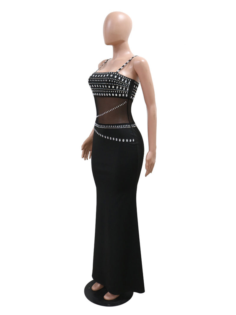 Elegant Rhinestone Mesh Party Cocktail Dress