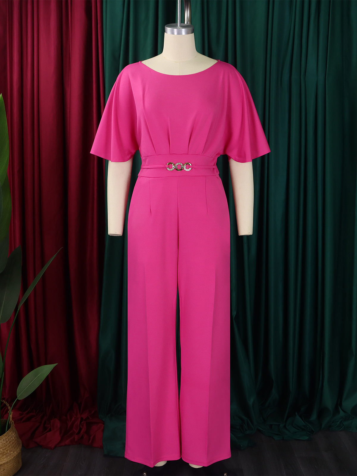 Fashion Round Neck High Waist Wide Leg Jumpsuit