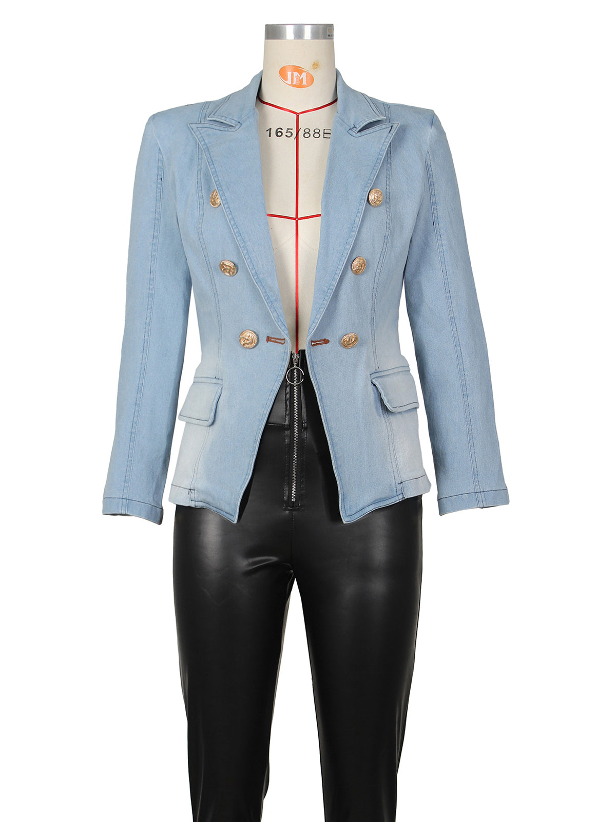 Casual Double-Breasted Denim Blazer
