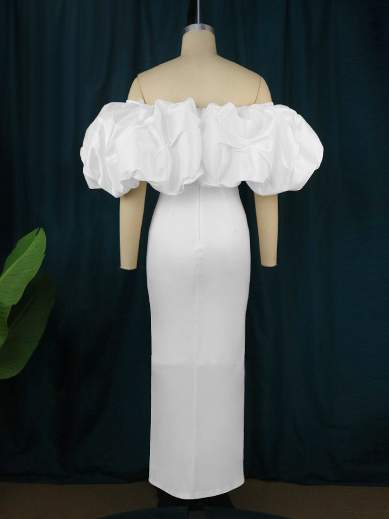 Elegant Off Shoulder Ruffle Trim Bodycon Dress