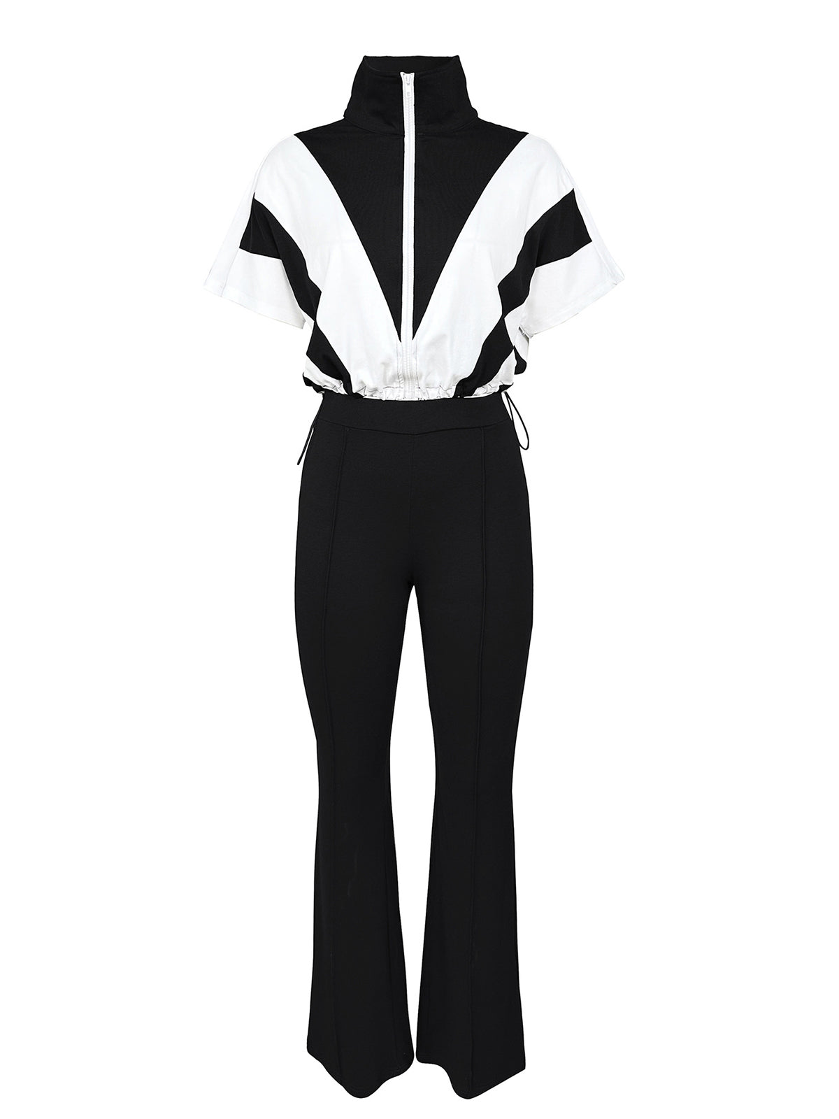 Drawstring Contrast Color Tops Sports Casual Two Piece