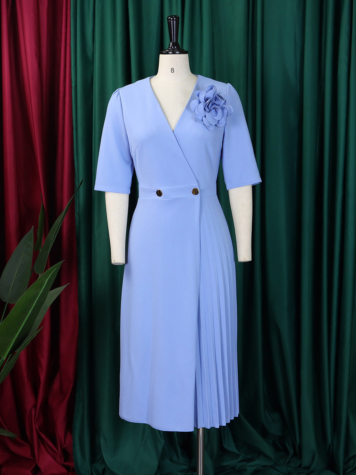 Elegant V Neck Ruffle Dress