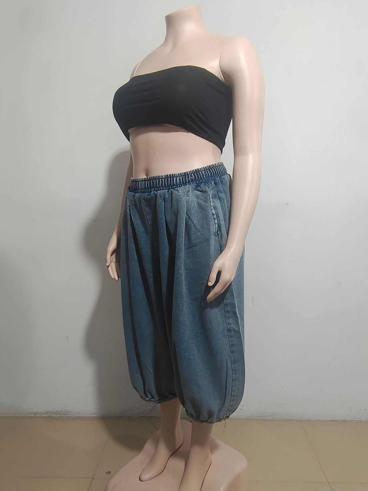 Denim Patchwork Loose Wide Leg Capri pants Jeans