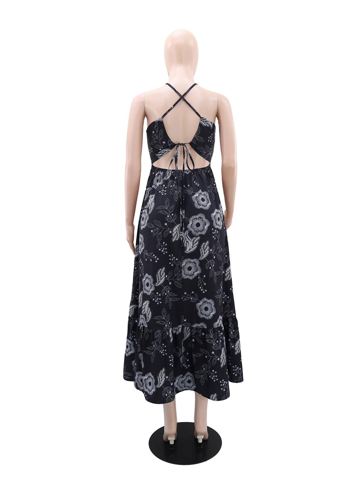 Elegant Print Halter Vacation Maxi Dress