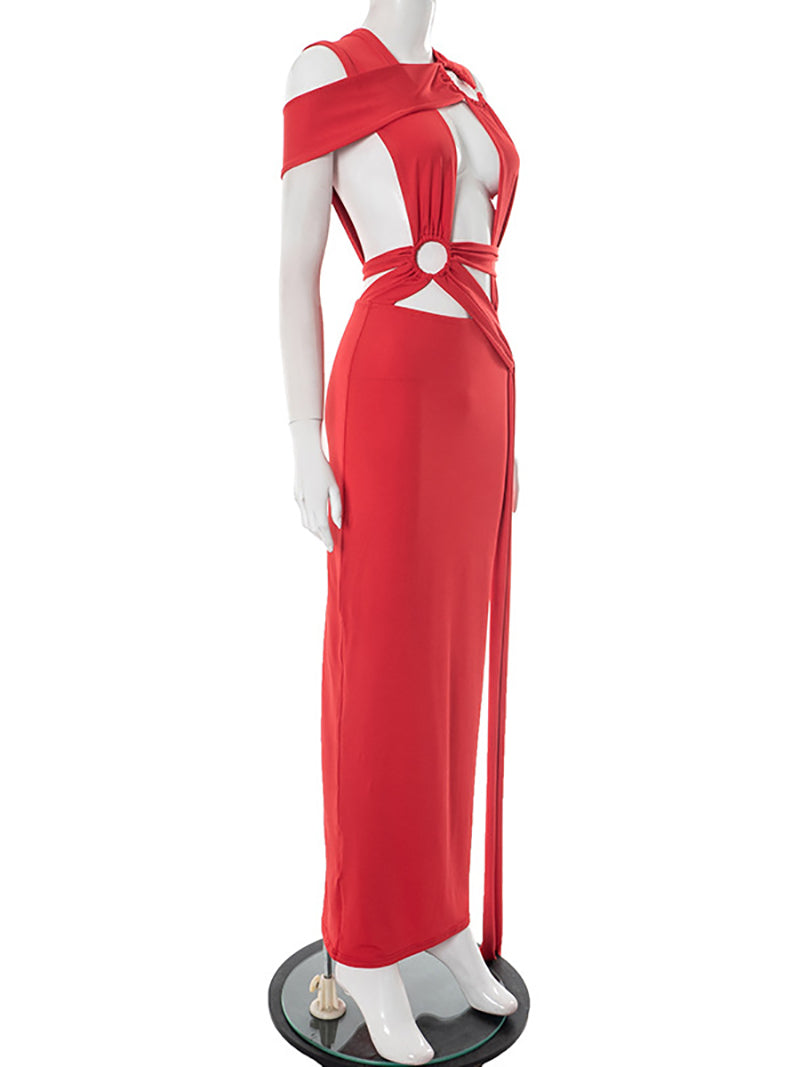 Sexy Circular Ring Patchwork Hollow out Bodycon Dress