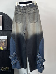 Graffiti Panel Grommet Strap Barrel Jeans-boutique