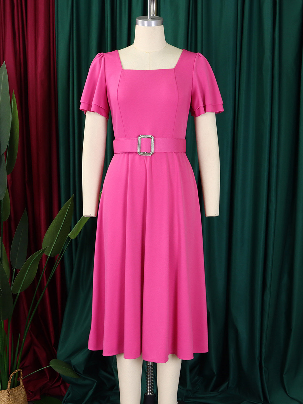 Bell Sleeve Square Neck High Waist Elegance Dress