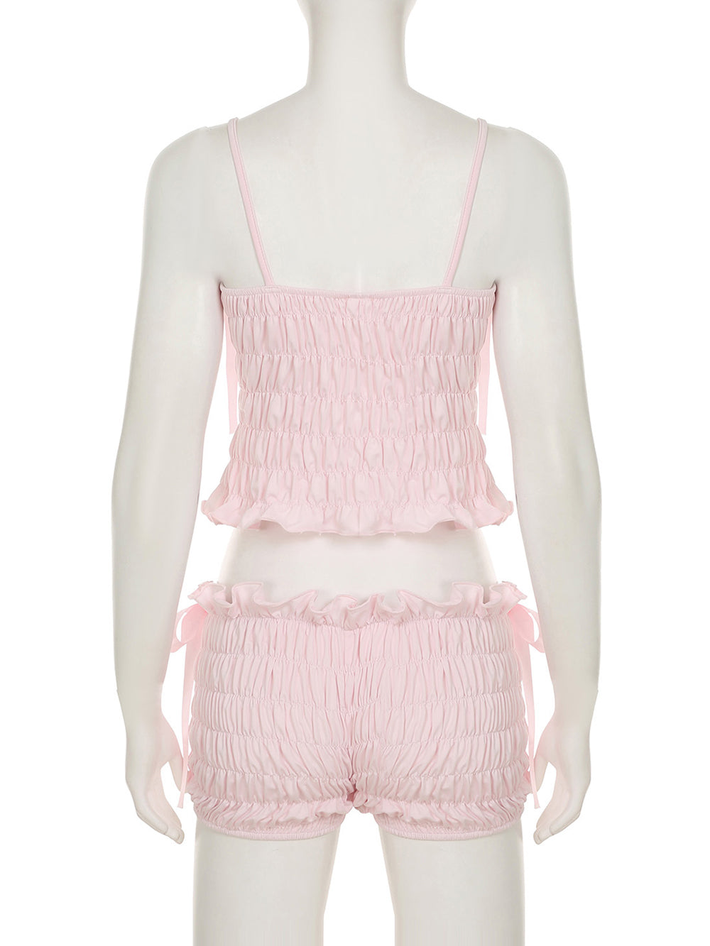 Sexy Bow Spaghetti Strap Top Ruffle Shorts Sets