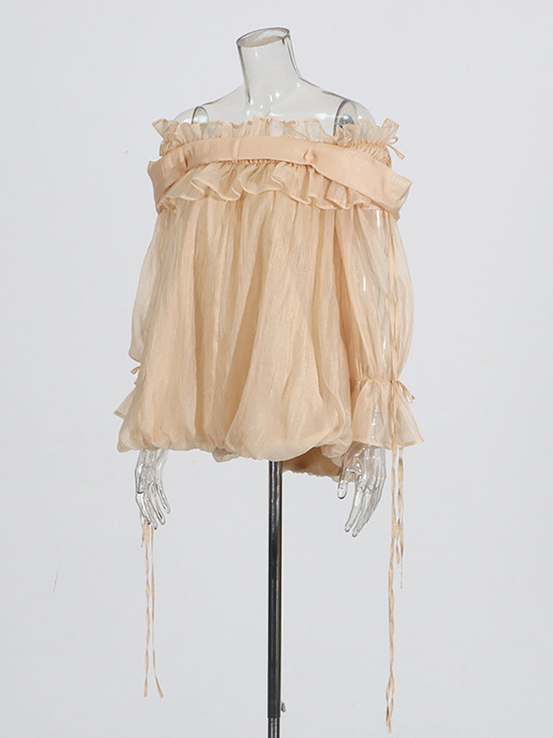 Fashion Off Shoulder Mesh Ruffle Tops