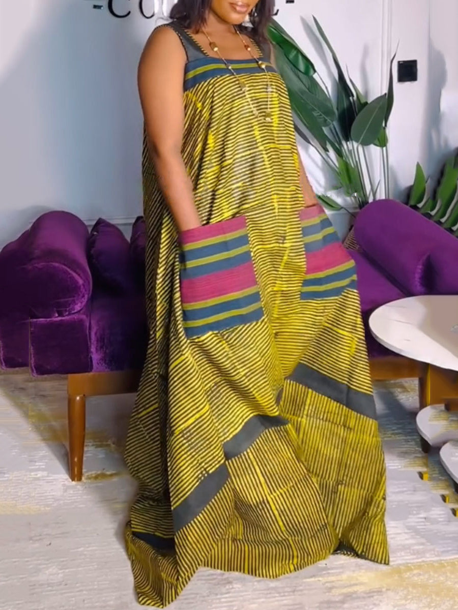 Sexy Striped Print Sleeveless Loose Wide Leg Jumpsuit