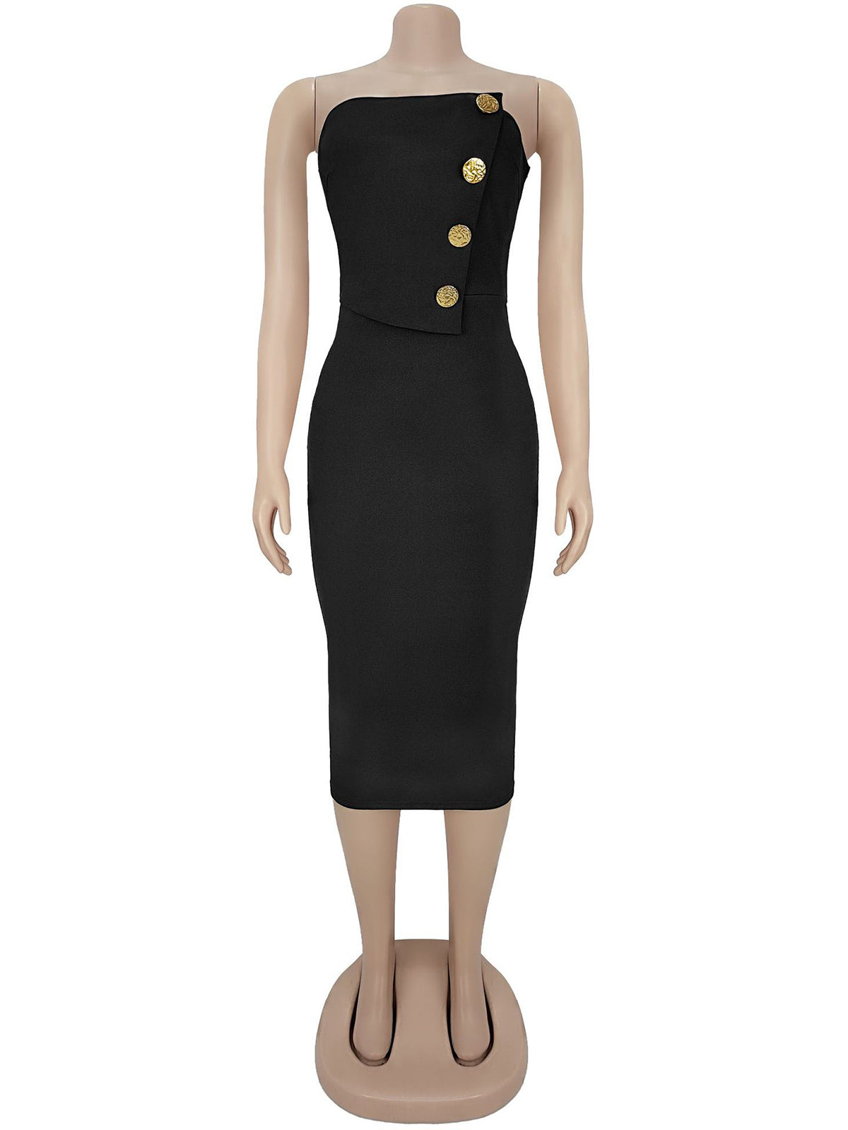 Fashion Button Decor Asymmetry Strapless Dress