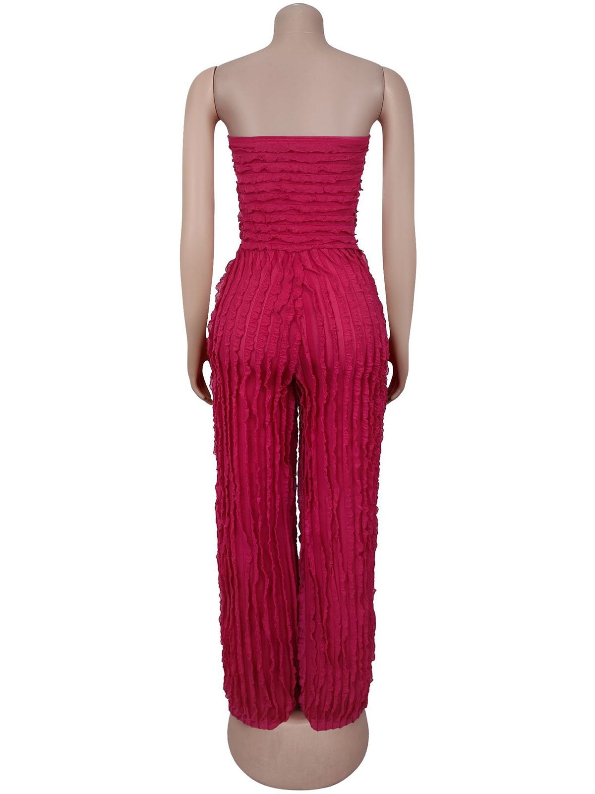Casual Strapless Pleated Wavy Grain Wide Leg Jumpsuit