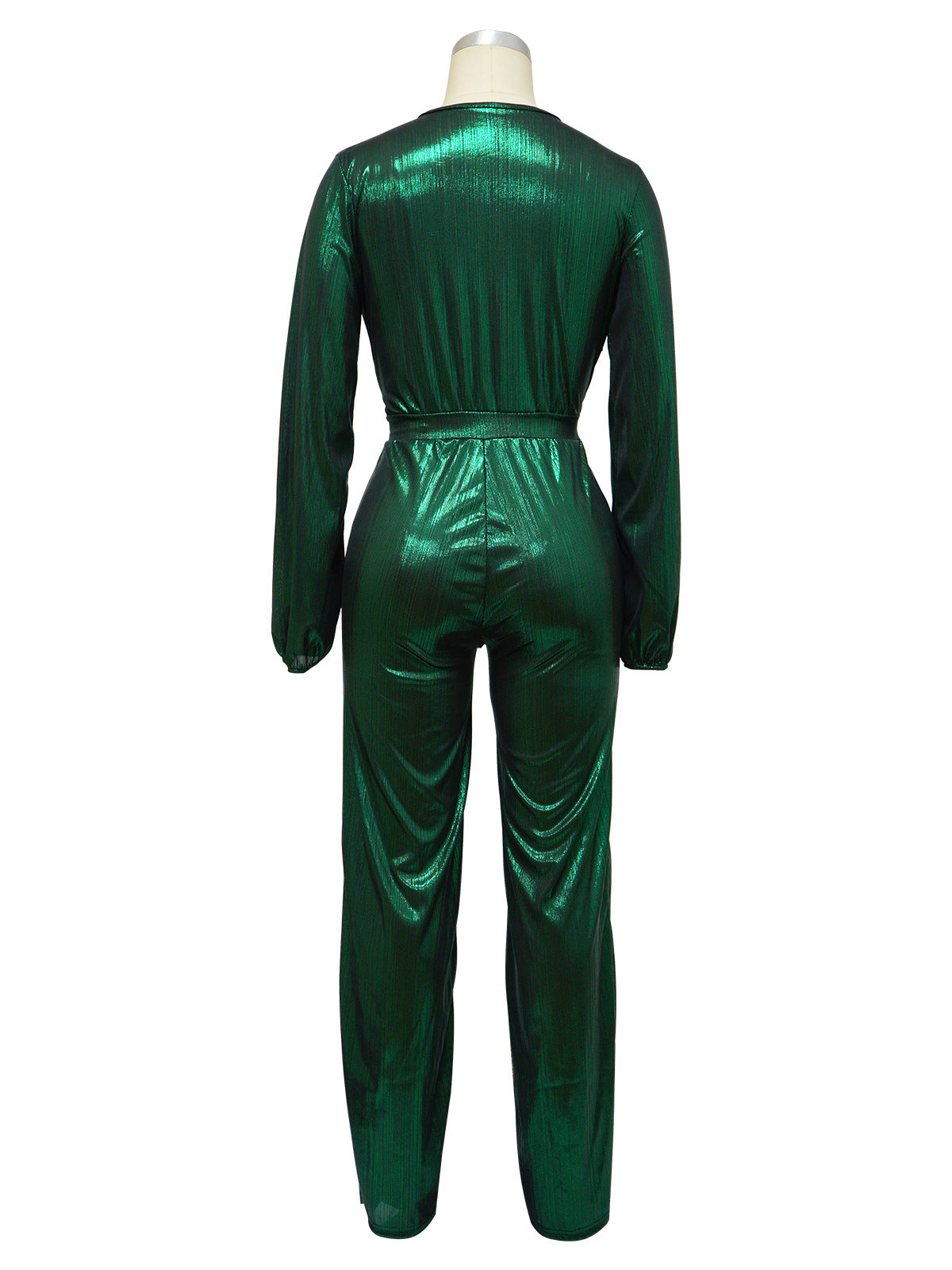 Sexy Metal Color V Neck High Waist Jumpsuit