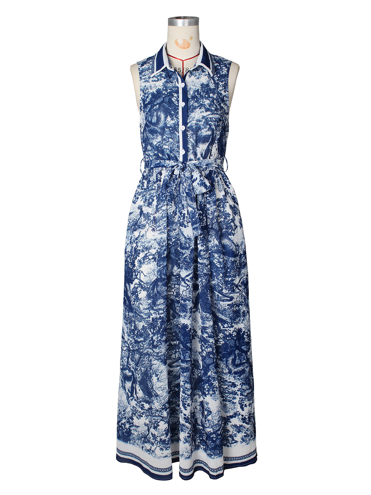 Elegant Print Cinched Waist Bohemian Slit Dress