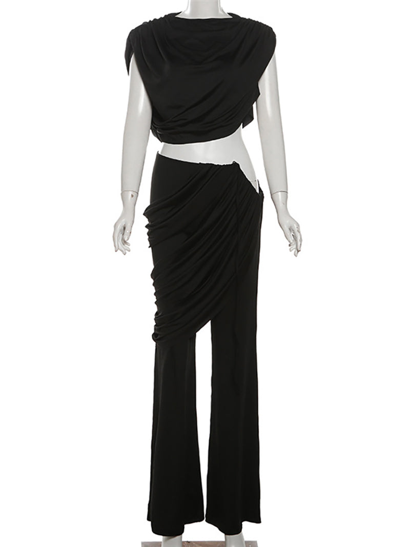 Ruched Irregular Cropped Flare Pant Sets