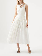 Fashion Hollow out Ruffle Slim Midi Dress