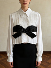 Fashion Patchwork Pleated Crop Blouse