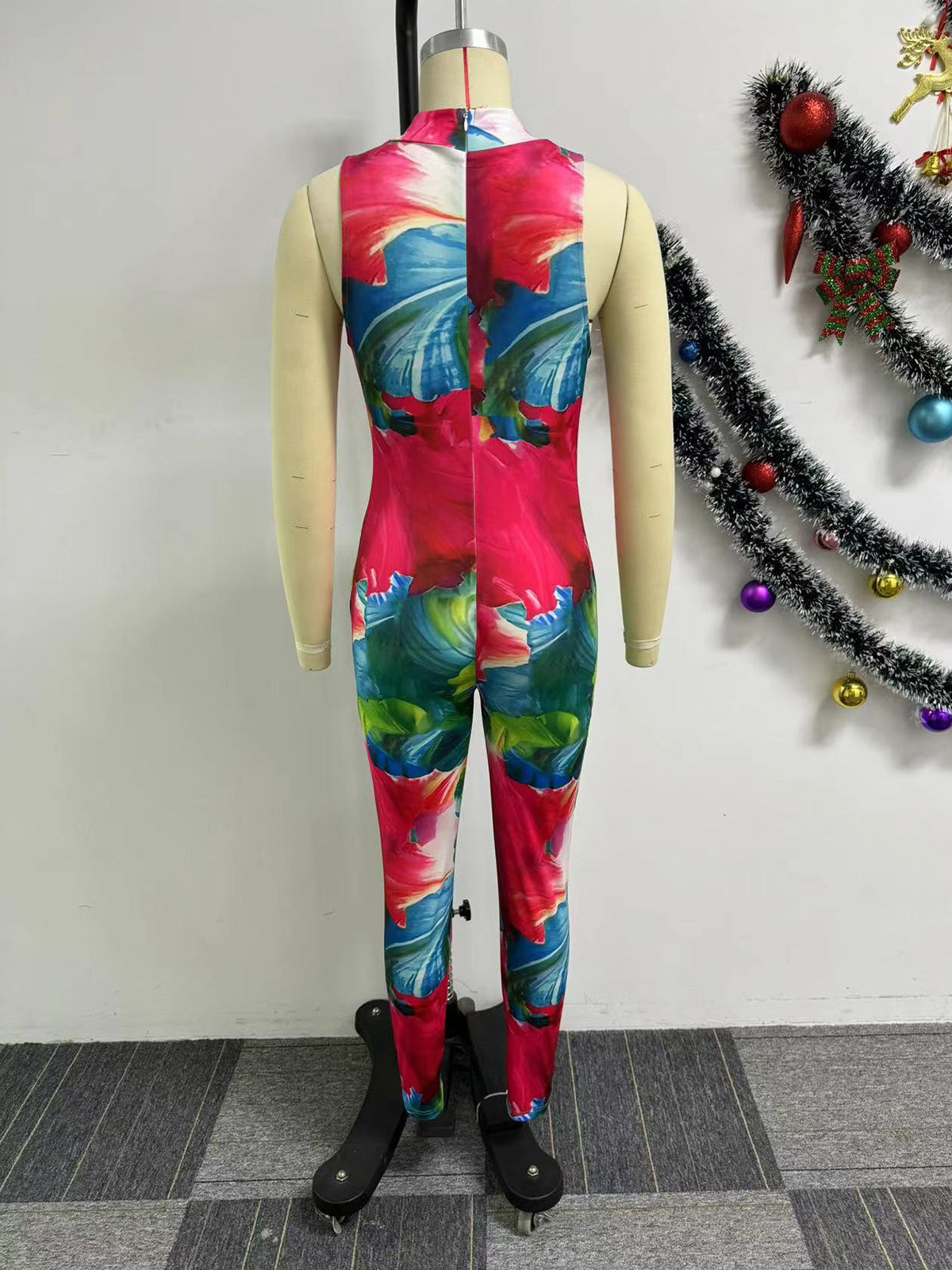 Sexy Print Sleeveless Elastic Slim Jumpsuit