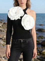 Fashion Patchwork Appliques Slim Top