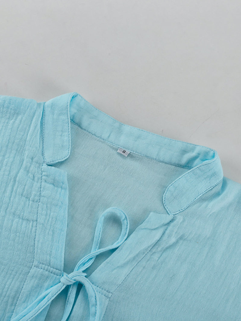Casual Cardigan Lace-up Shirt Loose Pants Sets
