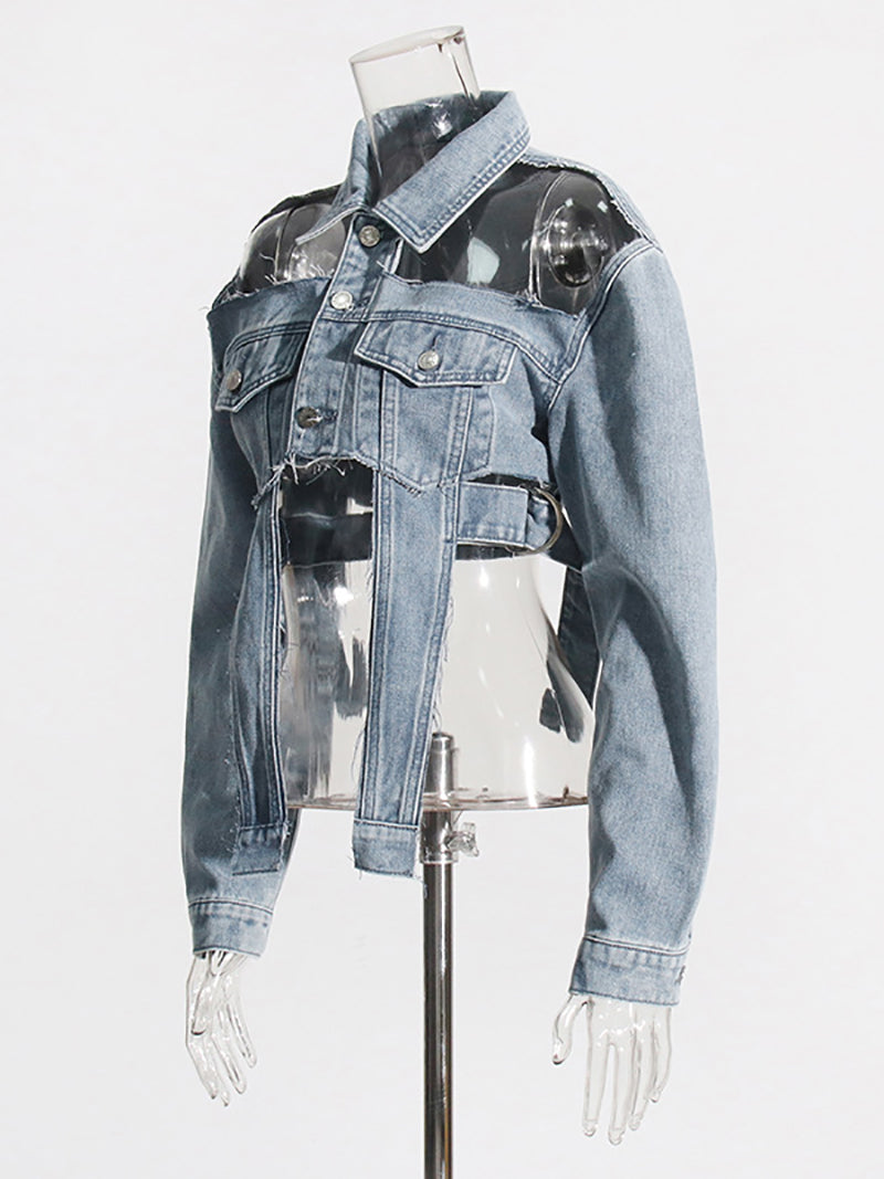 Fashion Hollow out Lace-up Denim Jacket