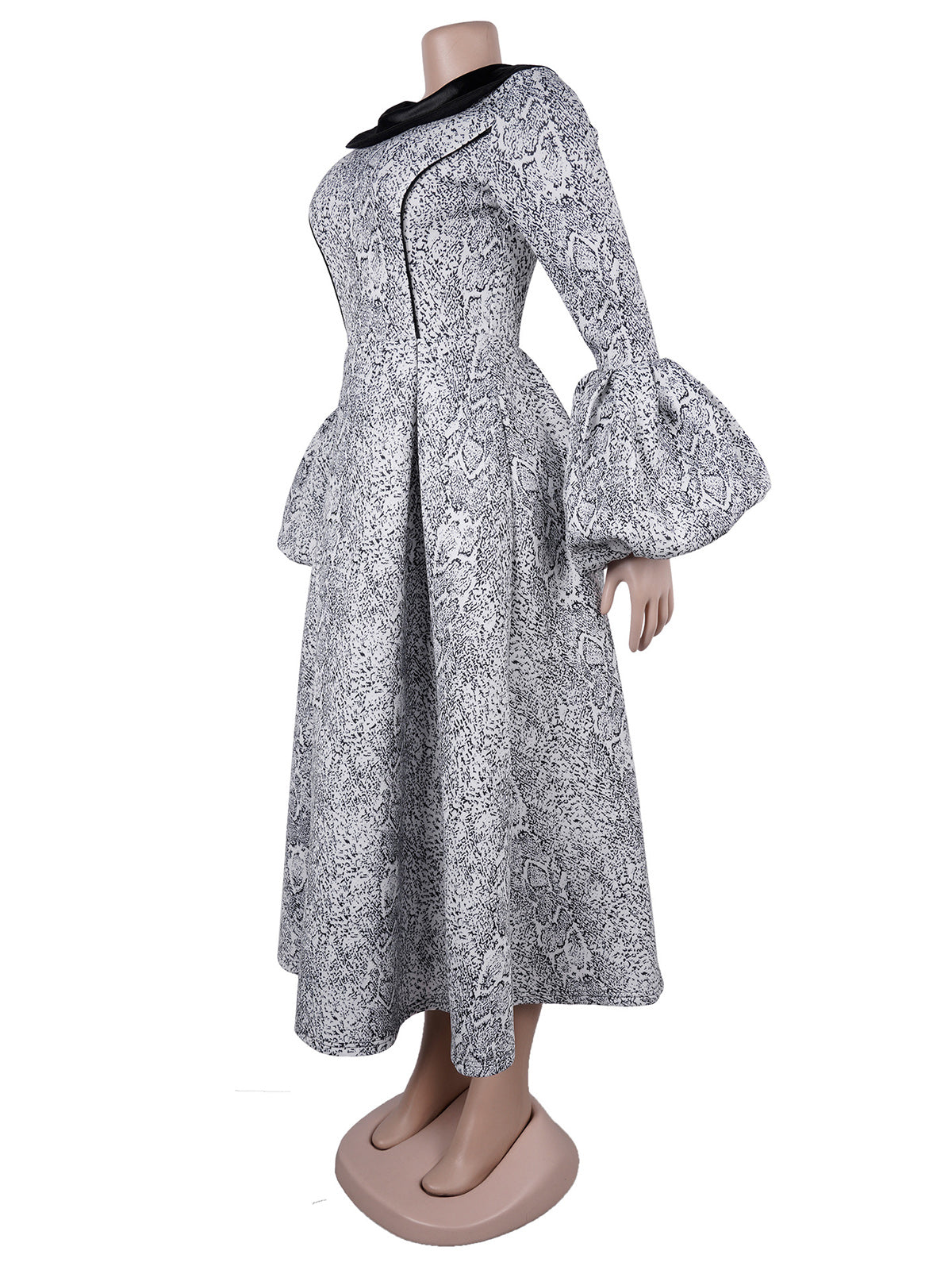 Snakeskin Print Patchwork Cinched Waist A-Line Dress