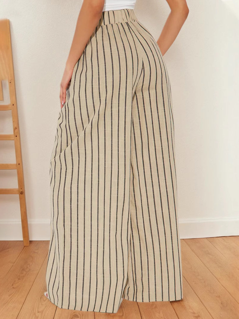 Casual Striped Linen Wide Leg Pants