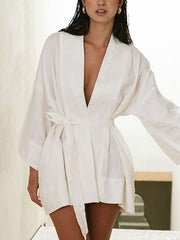 Casual V-neck Lace-up Kimono Cardigan Dress
