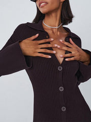 Casual Flared Sleeve V-Neck Button Knit Sweater Dress