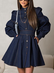 Fashion Lantern Sleeve Denim Mini Dress