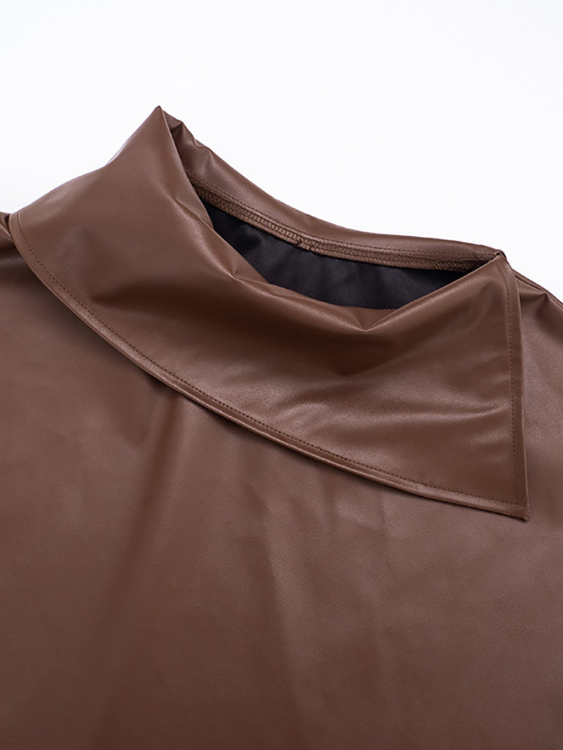 Faux Leather Crop Top and Package Hip Skirt Sets