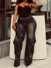 Casual Washed Ripped Straight Jeans