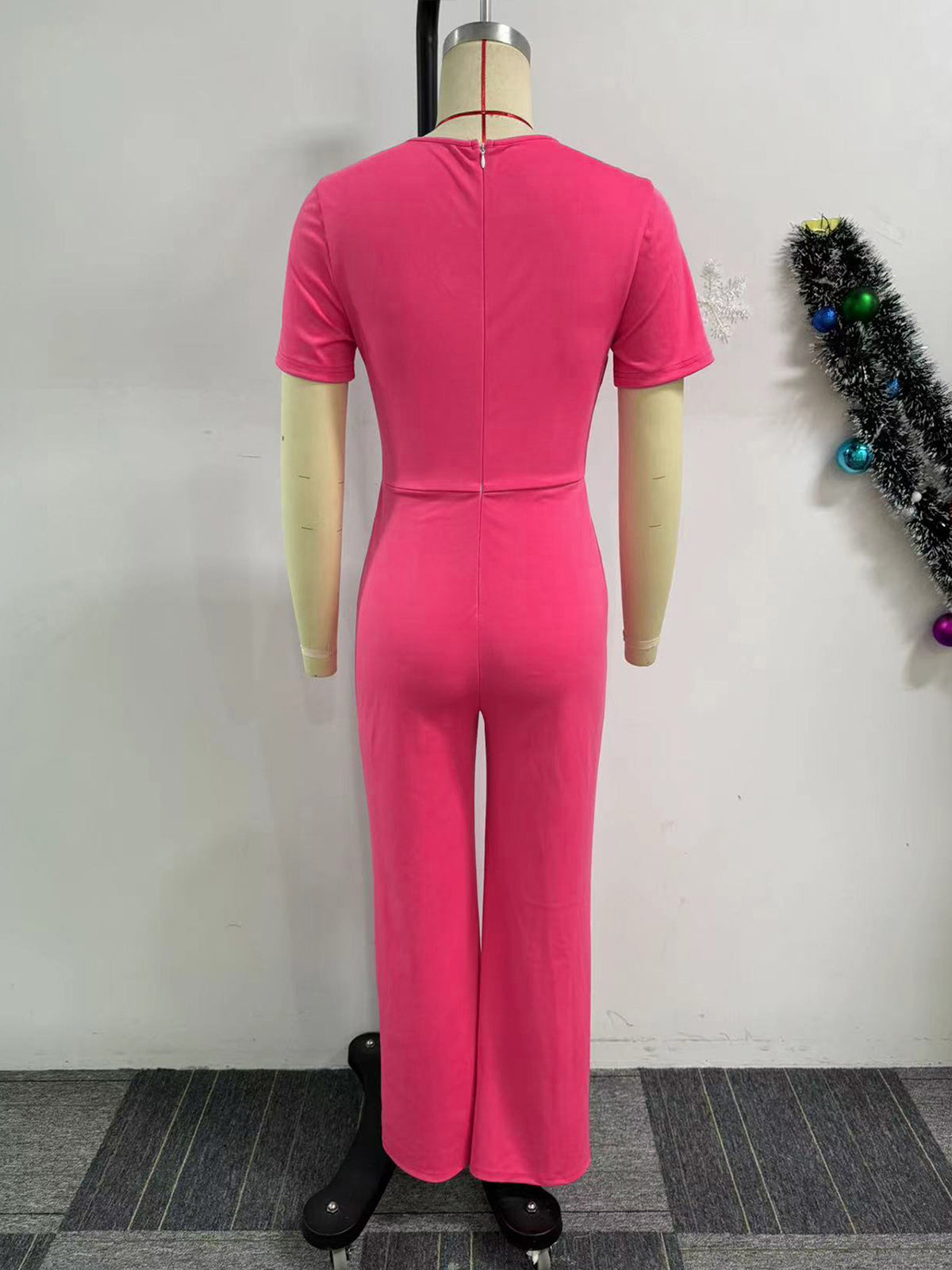 Irregular Neckline Slim Waist Button Wide Leg Jumpsuit