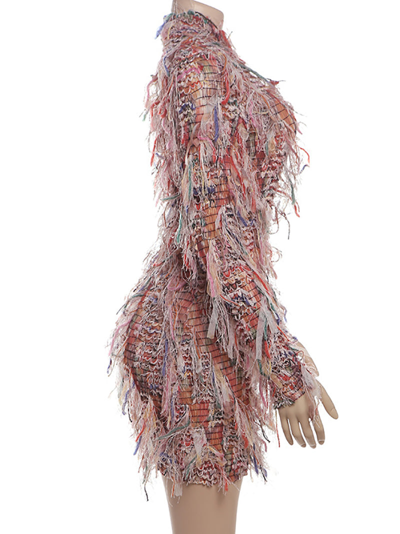 Fashion Street Style Fringe Package Hip Mini Dress