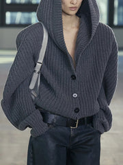 Fashion Loose Hooded Ribbed Cardigan