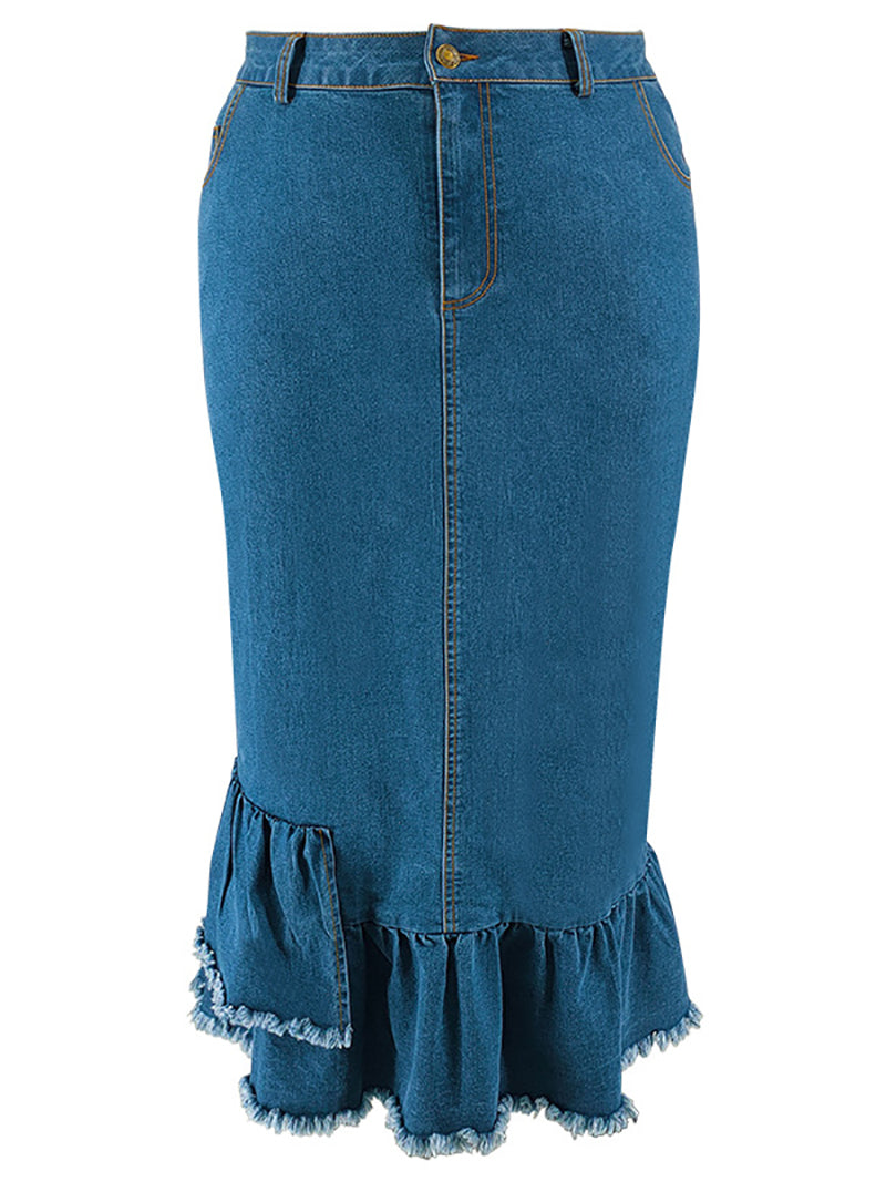 Casual High Waist Tassels Denim Skirt